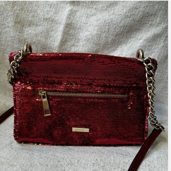 ALDO Womens Red Mini Sequin Crossbody Bag Sz M Pre-owned Sparkly buckle purse - Picture 7 of 7